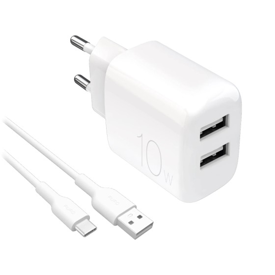 Kit Energia: Caricabatterie Pro Lite da 10W con 2 porte USB-A + Cavo da USB-A a USB-C (Pro Lite kit)